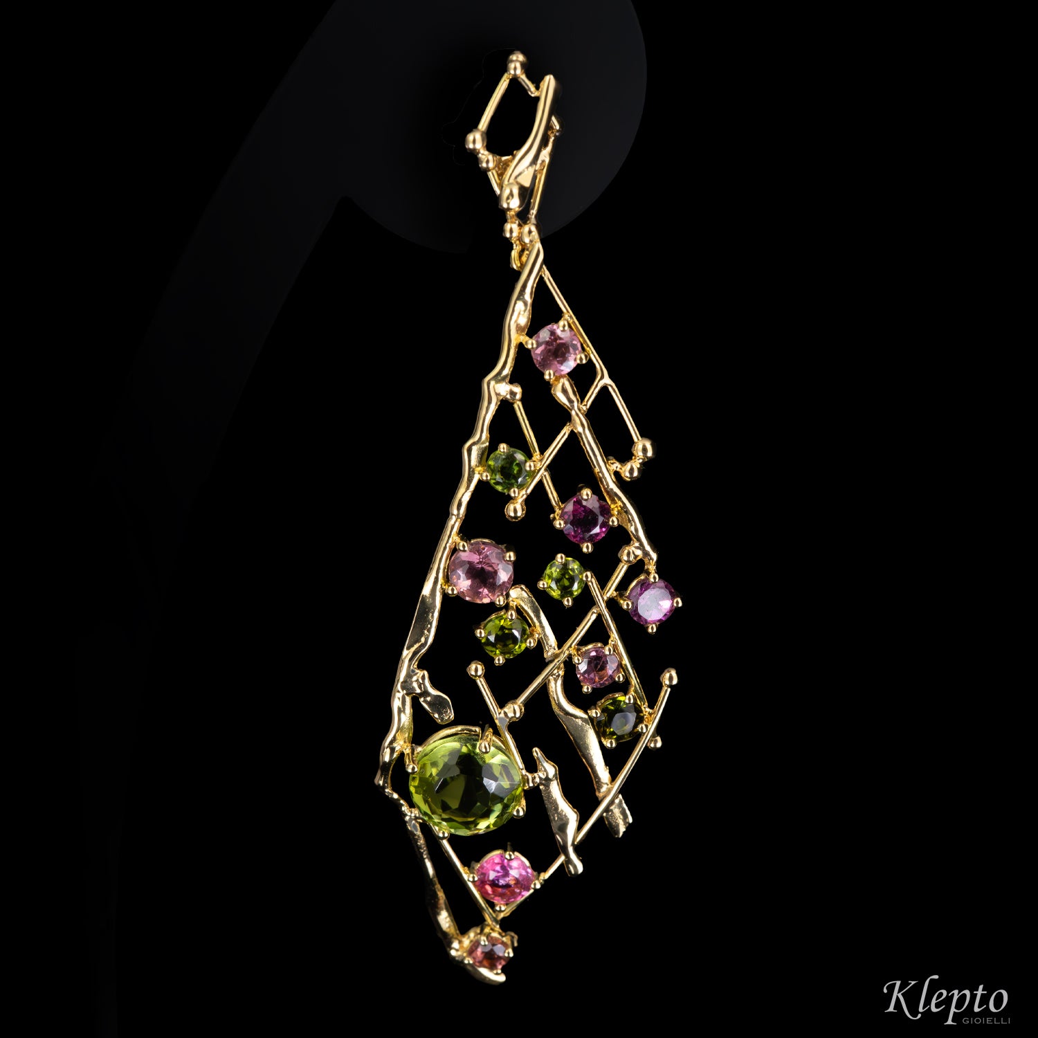 Yellow gold earrings "EroiKa" with Tourmalines, Garnet and Rhodolites