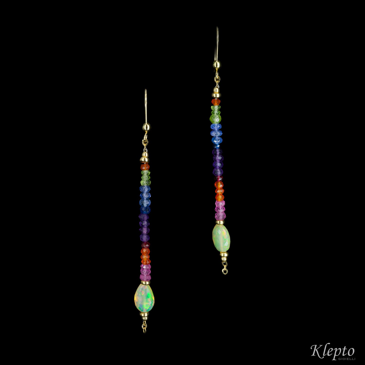 Rainbow yellow gold earrings with stones