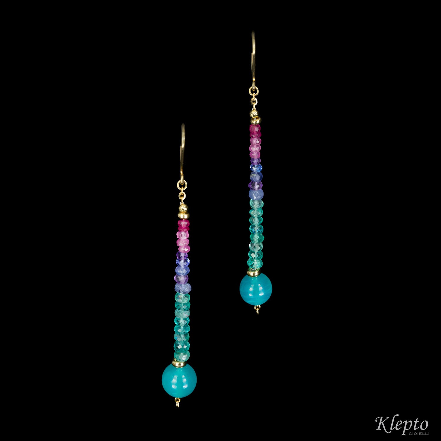 Rainbow yellow gold earrings with stones