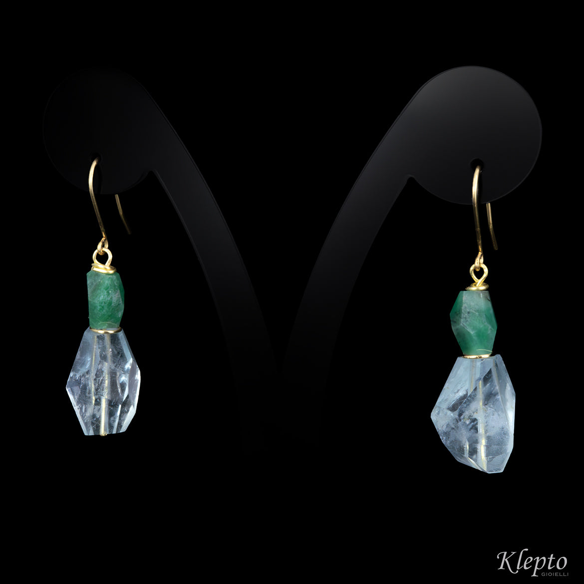 Yellow gold earrings with Aquamarine and Emeralds