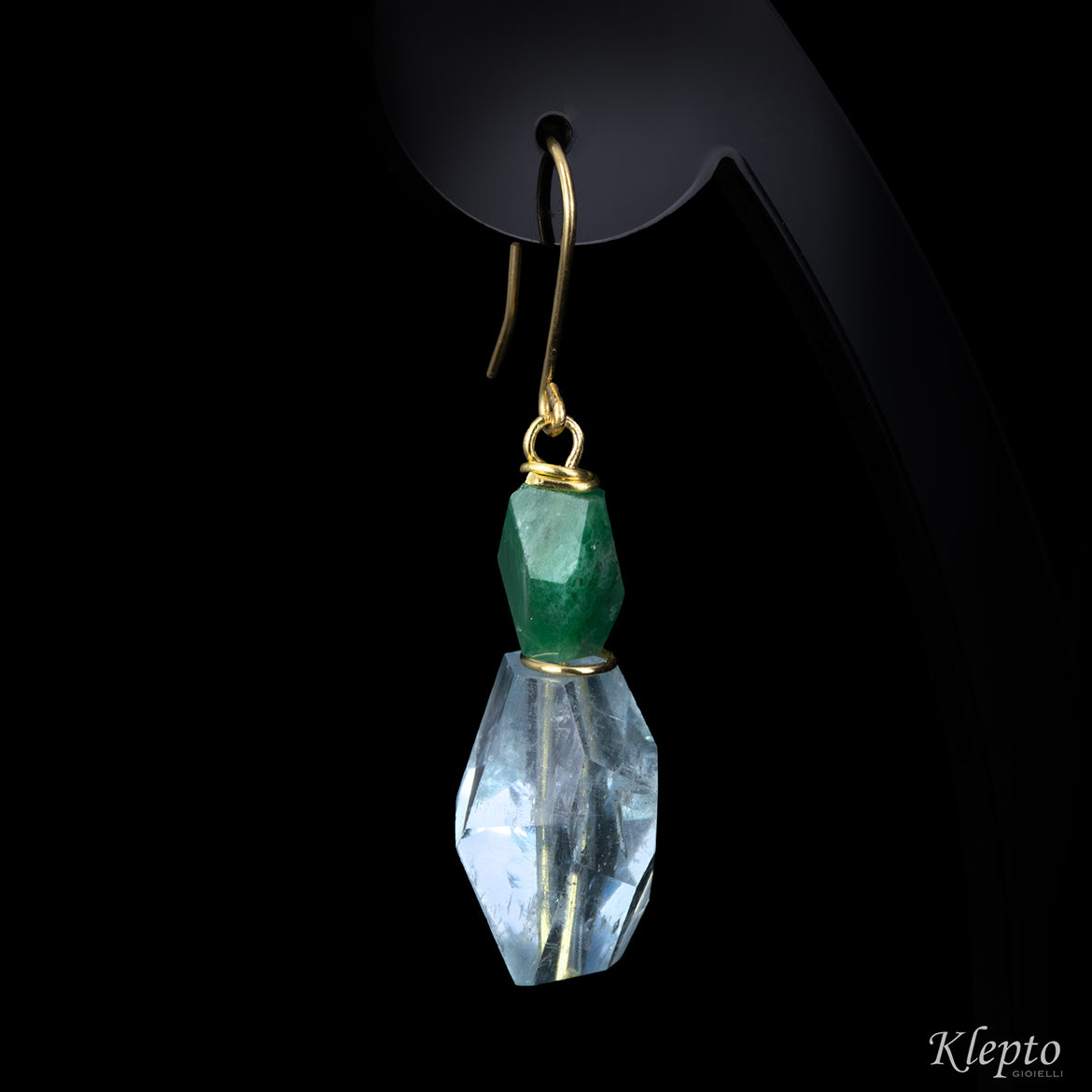 Yellow gold earrings with Aquamarine and Emeralds