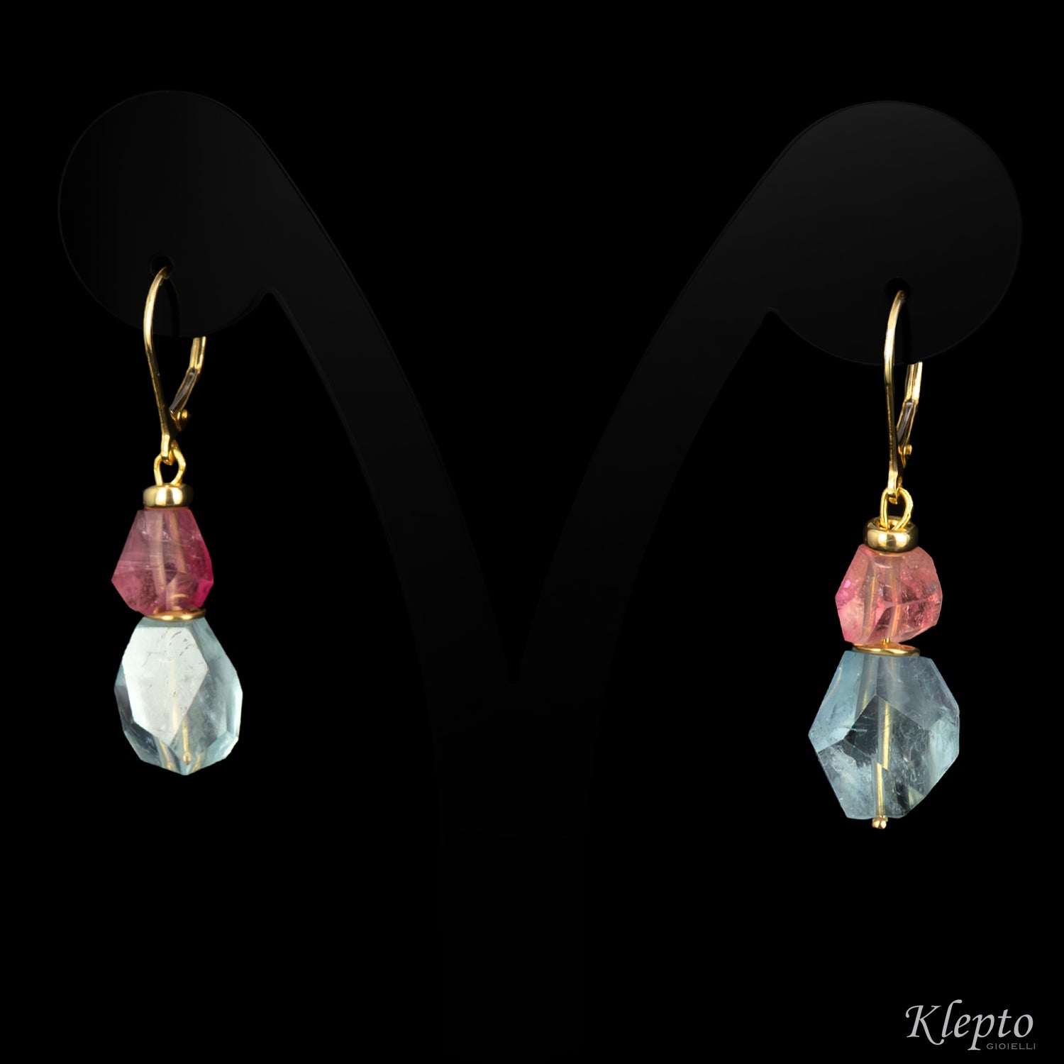 Yellow gold earrings with tourmalines and aquamarines