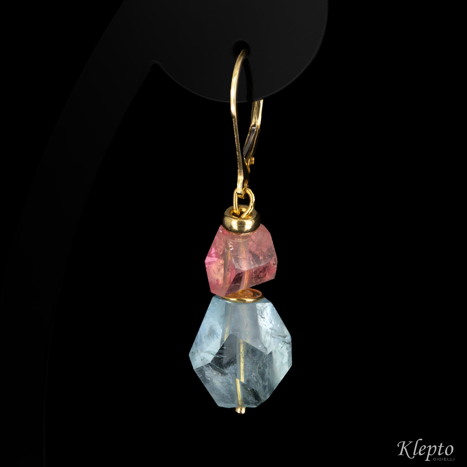 Yellow gold earrings with tourmalines and aquamarines