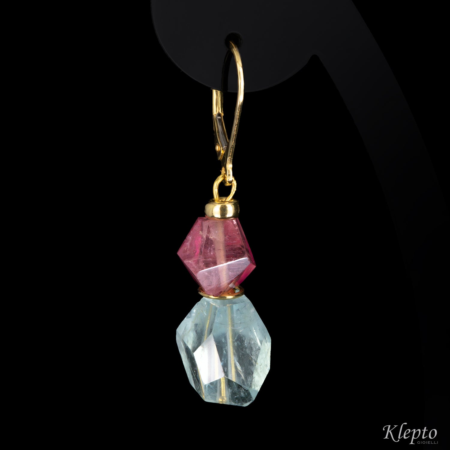 Yellow gold earrings with tourmalines and aquamarines
