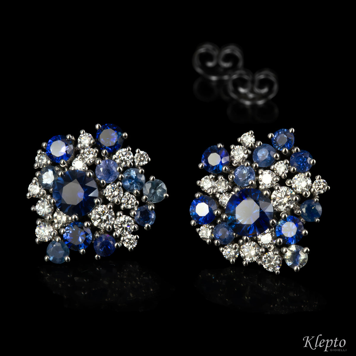 White gold earrings with blue sapphires and diamonds