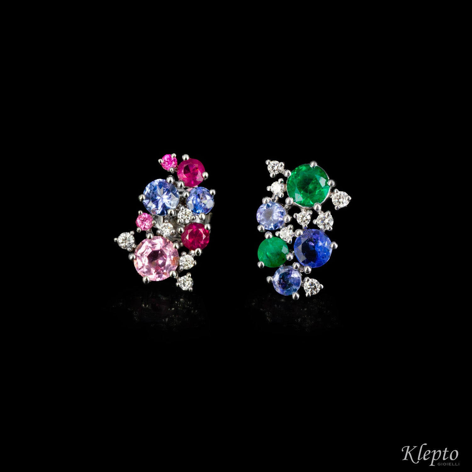 White gold earrings with Sapphires, Rubies, Tanzanites, Emeralds and Diamonds