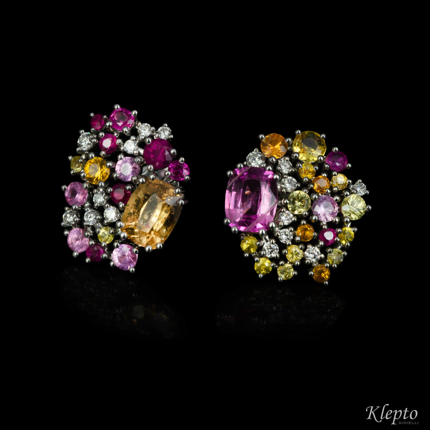 Yellow gold lobe earrings with Sapphires and Diamonds