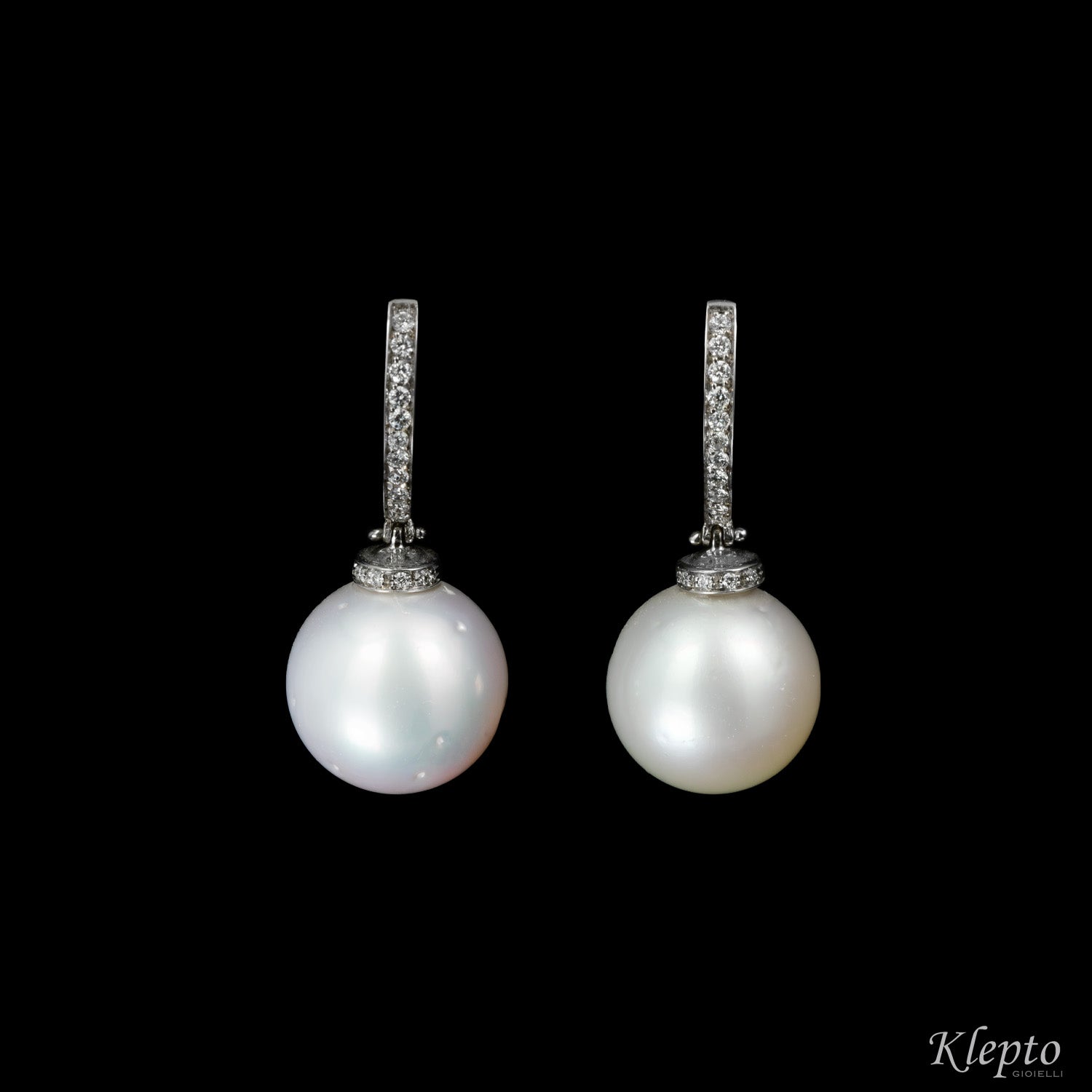 White gold pendant earrings with Australian Pearls and Diamonds