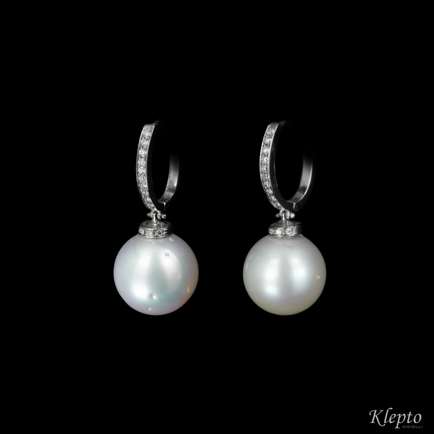 White gold pendant earrings with Australian Pearls and Diamonds