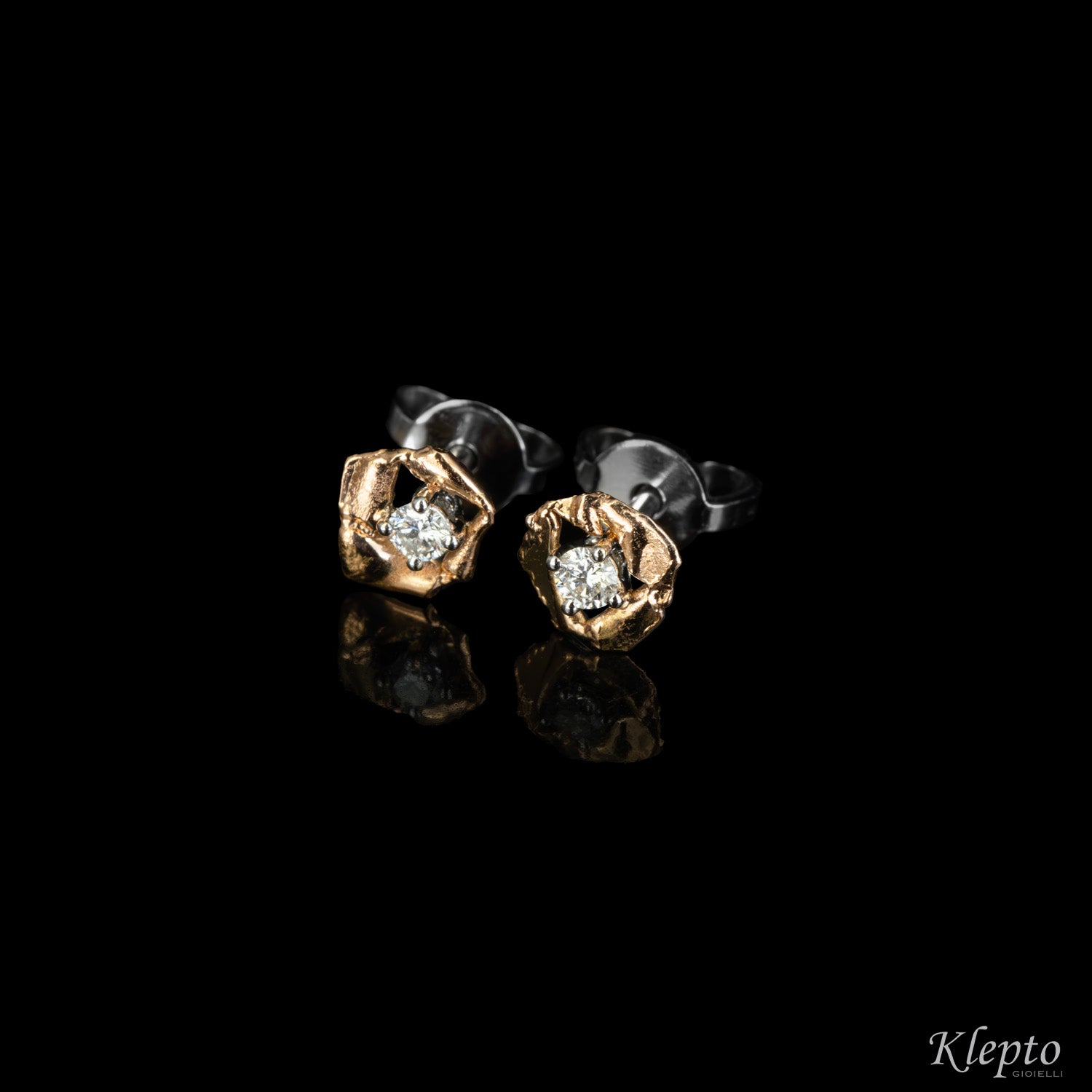 "Pepita" white and rose gold earrings with diamonds