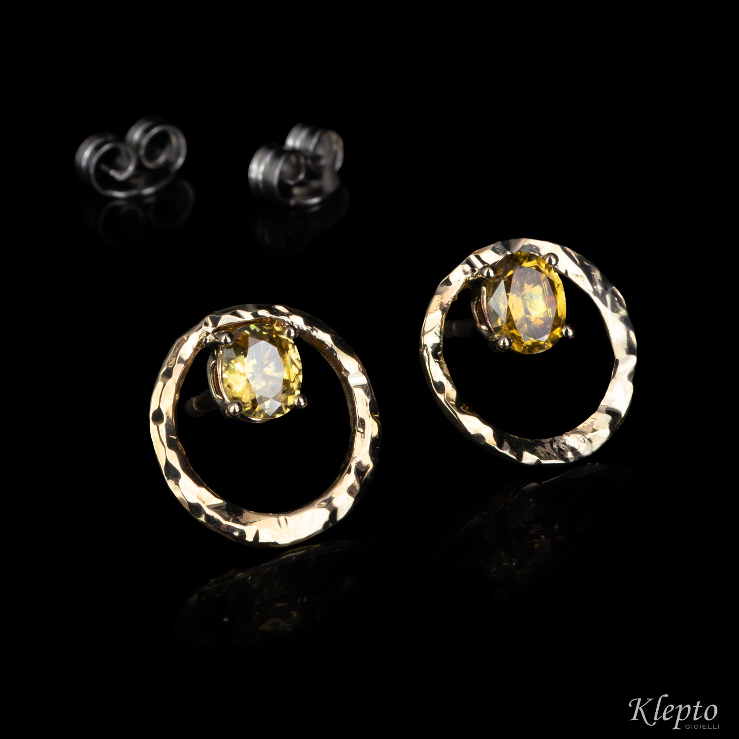 Natural white gold "Pulsar" earrings with natural yellow Zircons