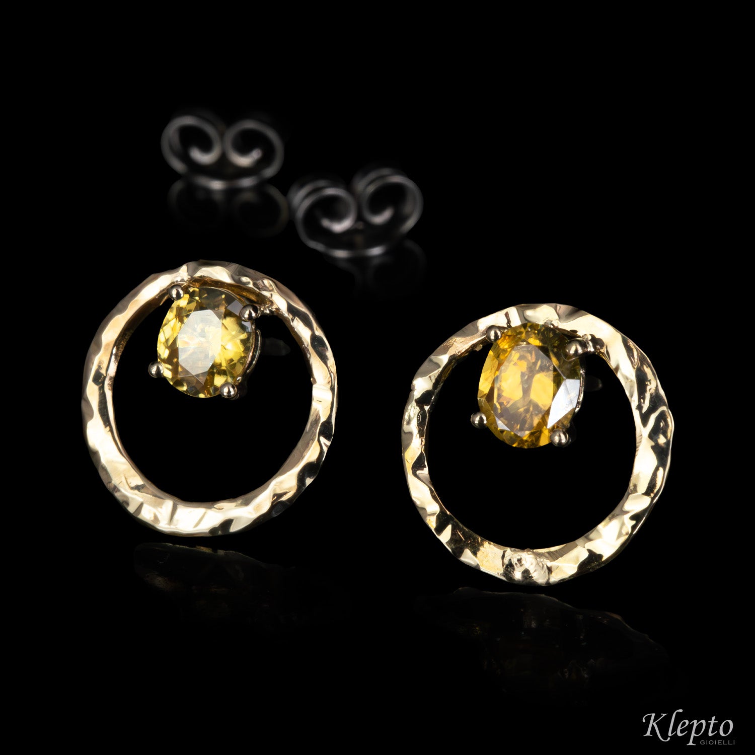 Natural white gold "Pulsar" earrings with natural yellow Zircons