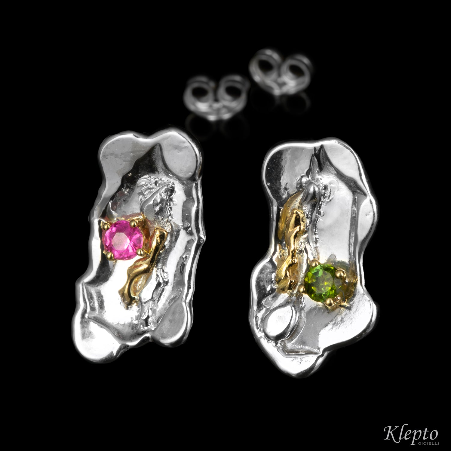 Silver Silnova® Earrings with Tourmalines and yellow gold details