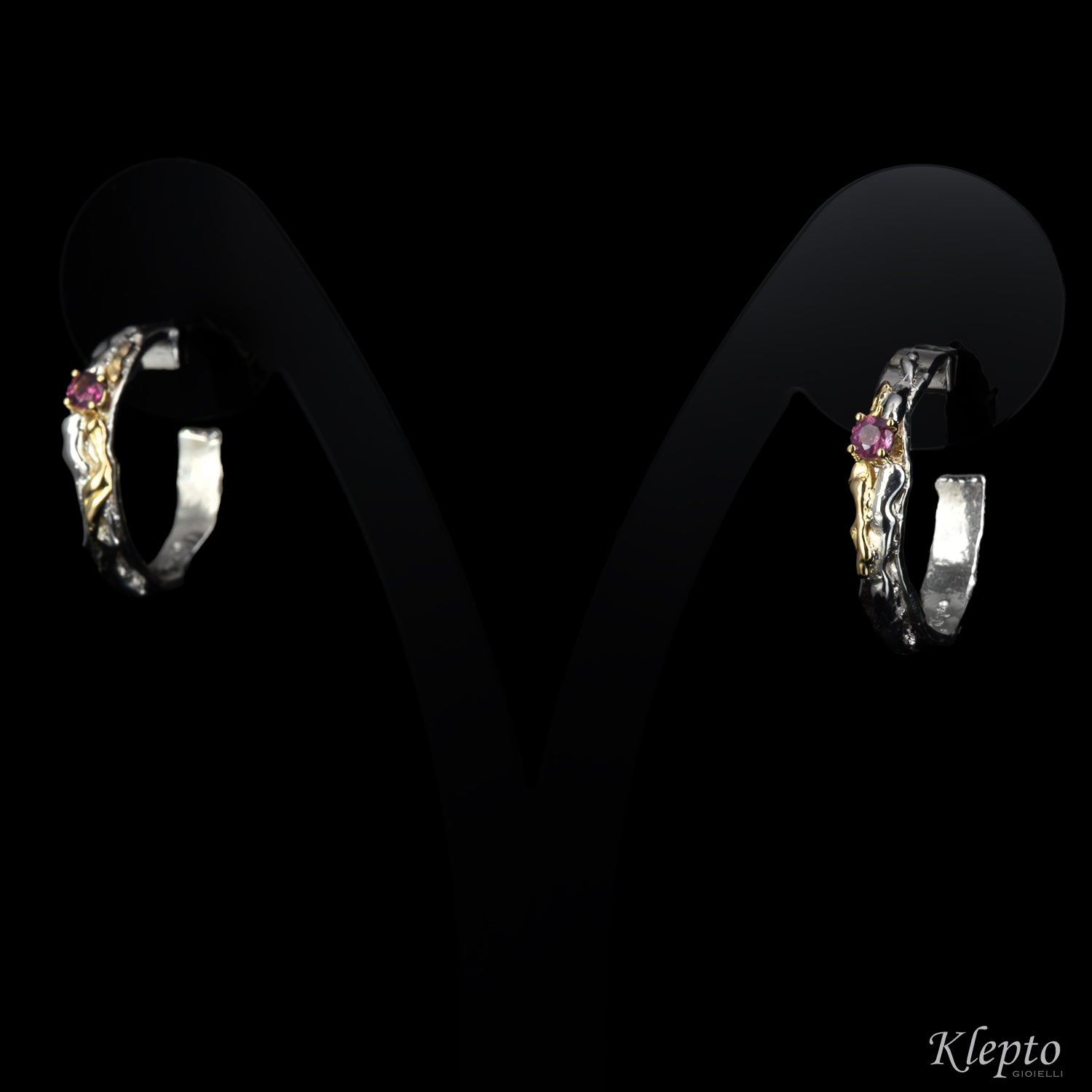 Silver Silnova® Earrings with Rodolites and yellow gold details