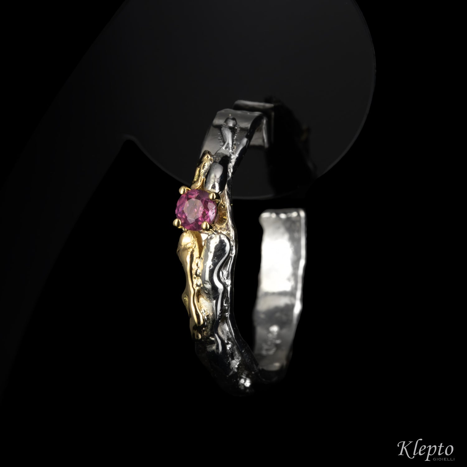 Silver Silnova® Earrings with Rodolites and yellow gold details