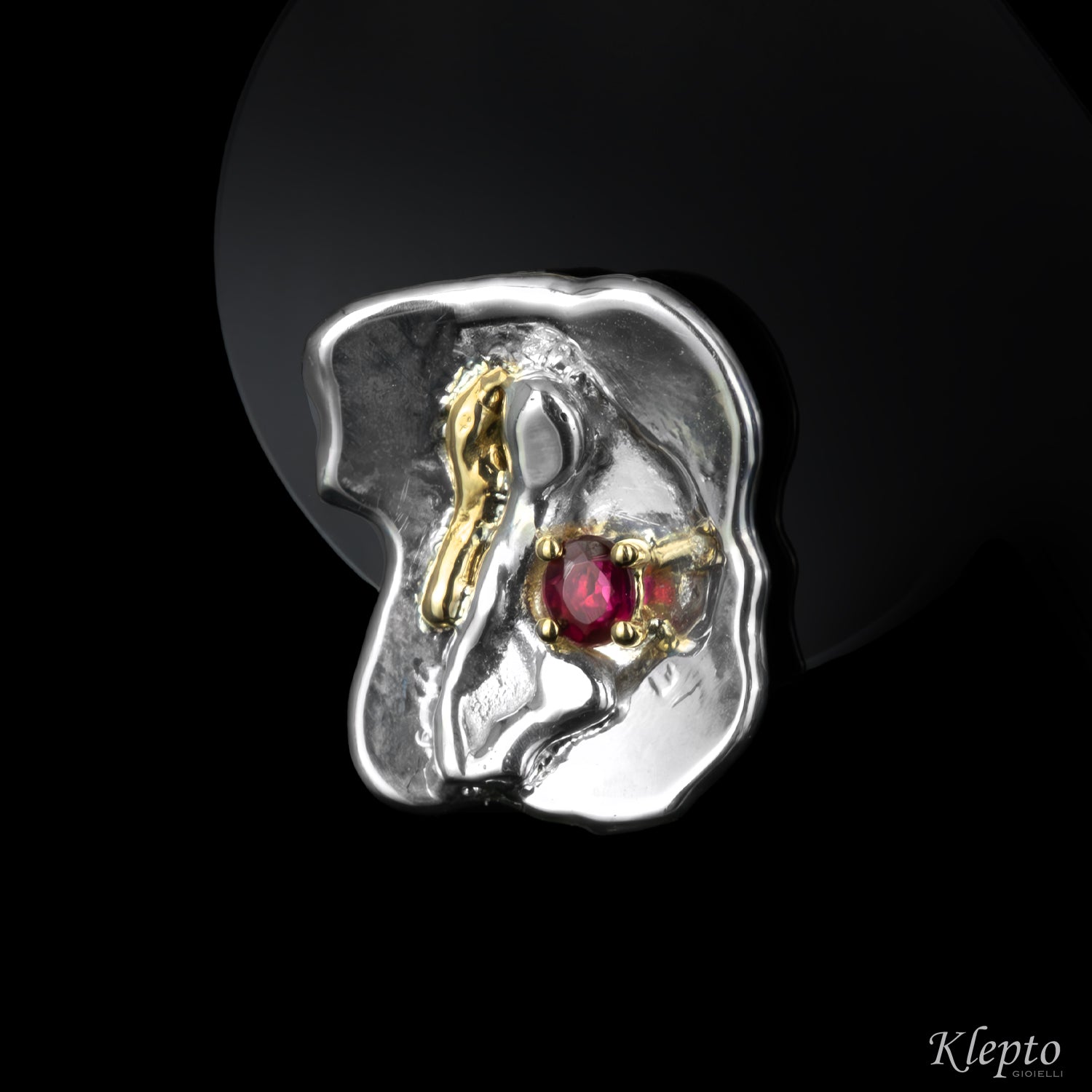 Silver Silnova® Earrings with Rubies and yellow gold details
