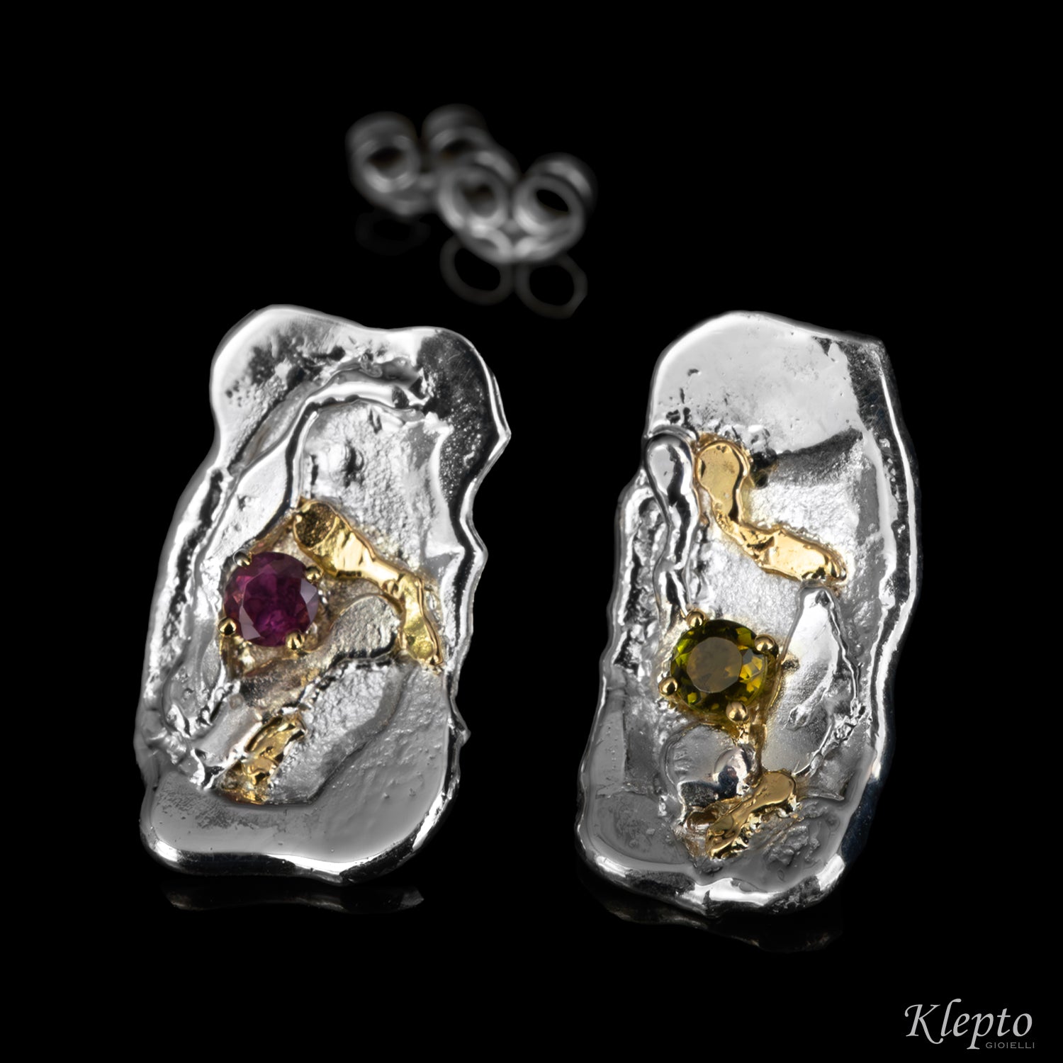 Silver Silnova® Earrings with Tourmalines and yellow gold details
