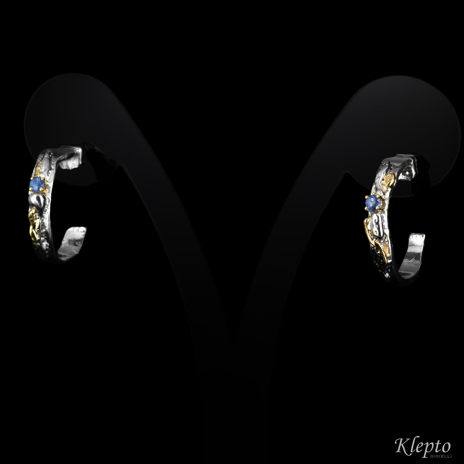 Silver Silnova® Earrings with Blue Sapphires and Yellow Gold Details