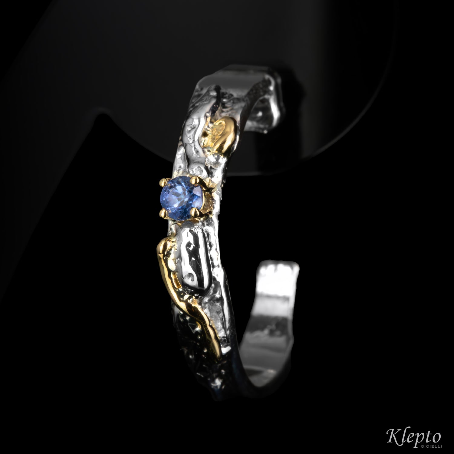 Silver Silnova® Earrings with Blue Sapphires and Yellow Gold Details
