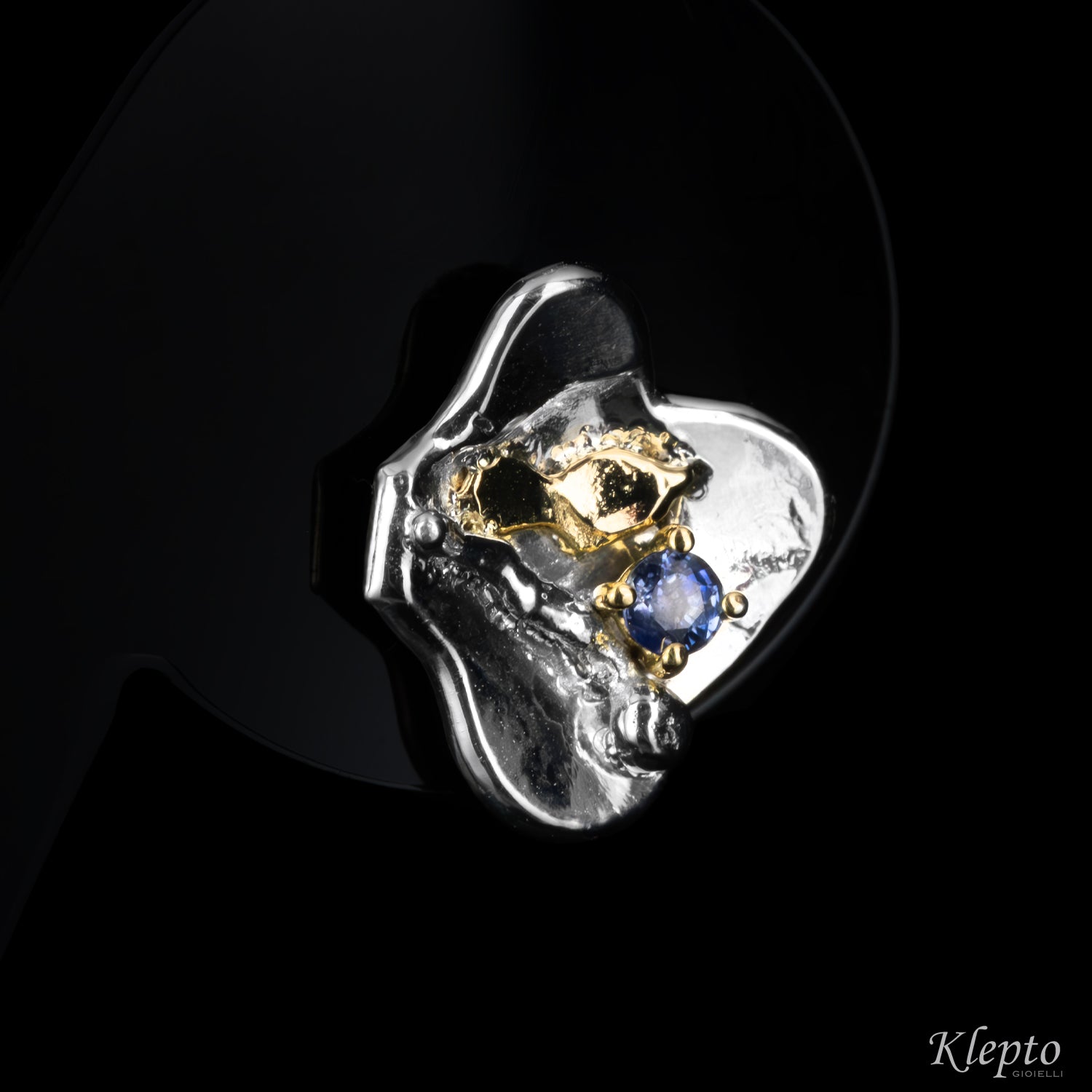 Silver Silnova® Earrings with Blue Sapphires and Yellow Gold Details
