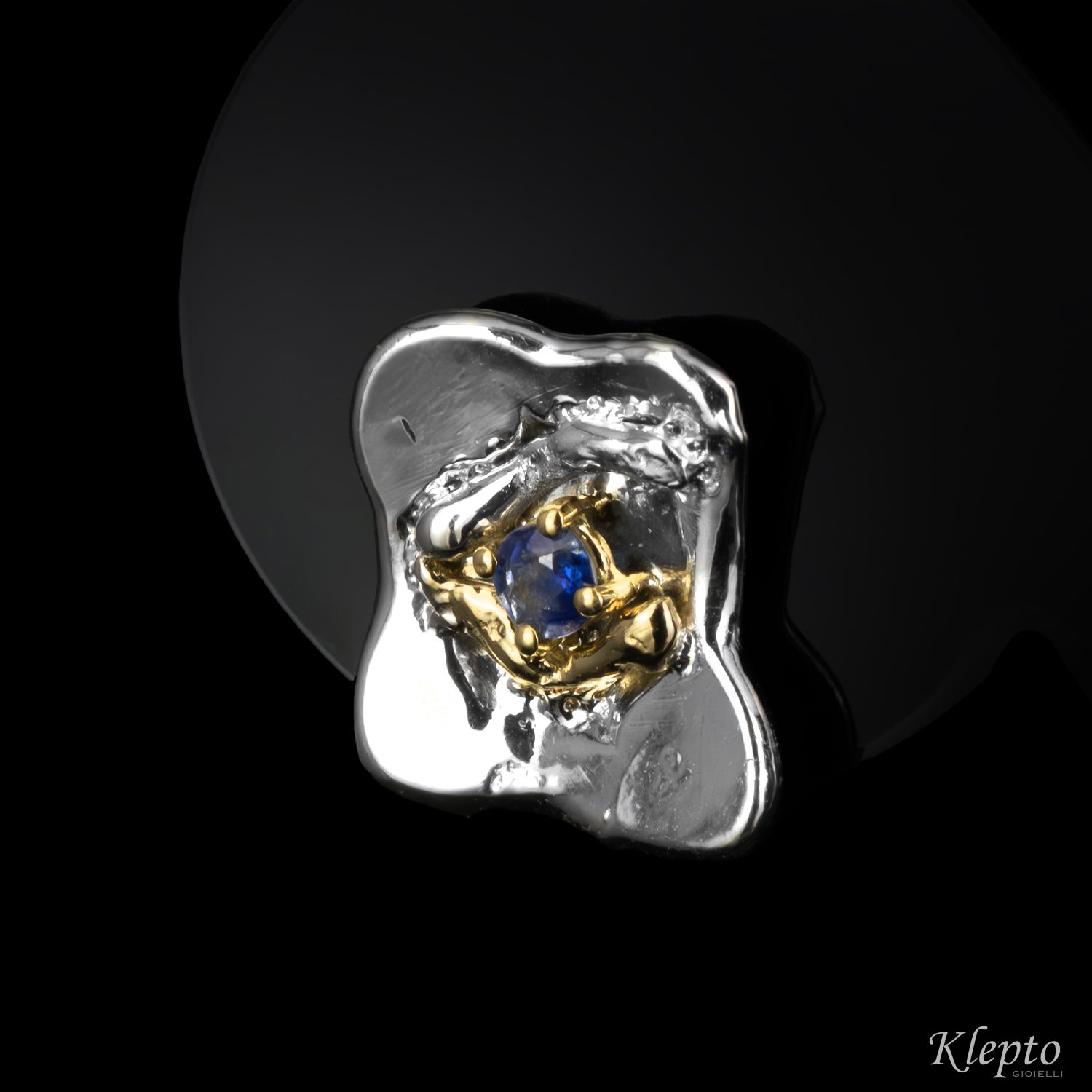 Silver Silnova® Earrings with Blue Sapphires and Yellow Gold Details