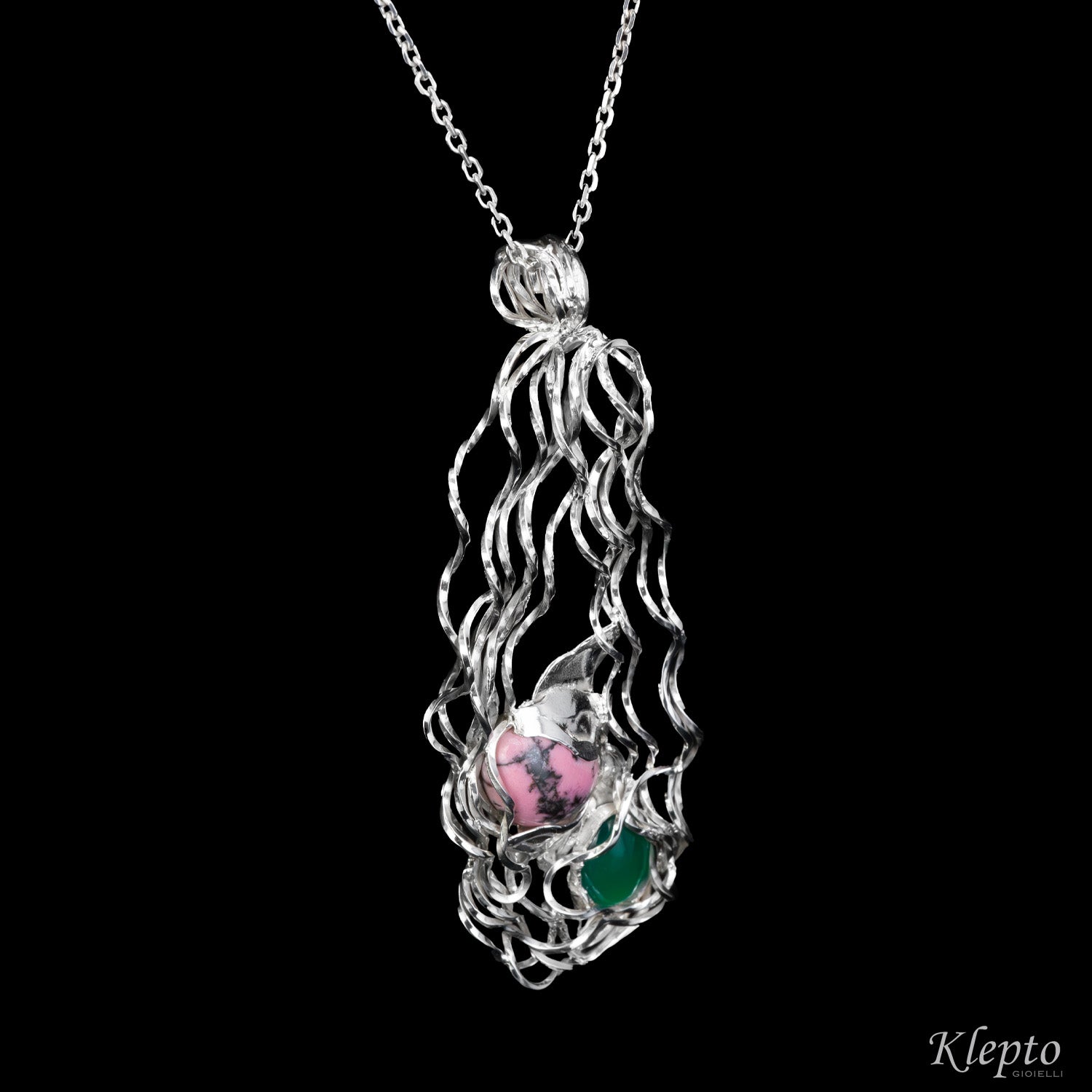 Silnova® Silver Pendant with Rhodonite and Agate