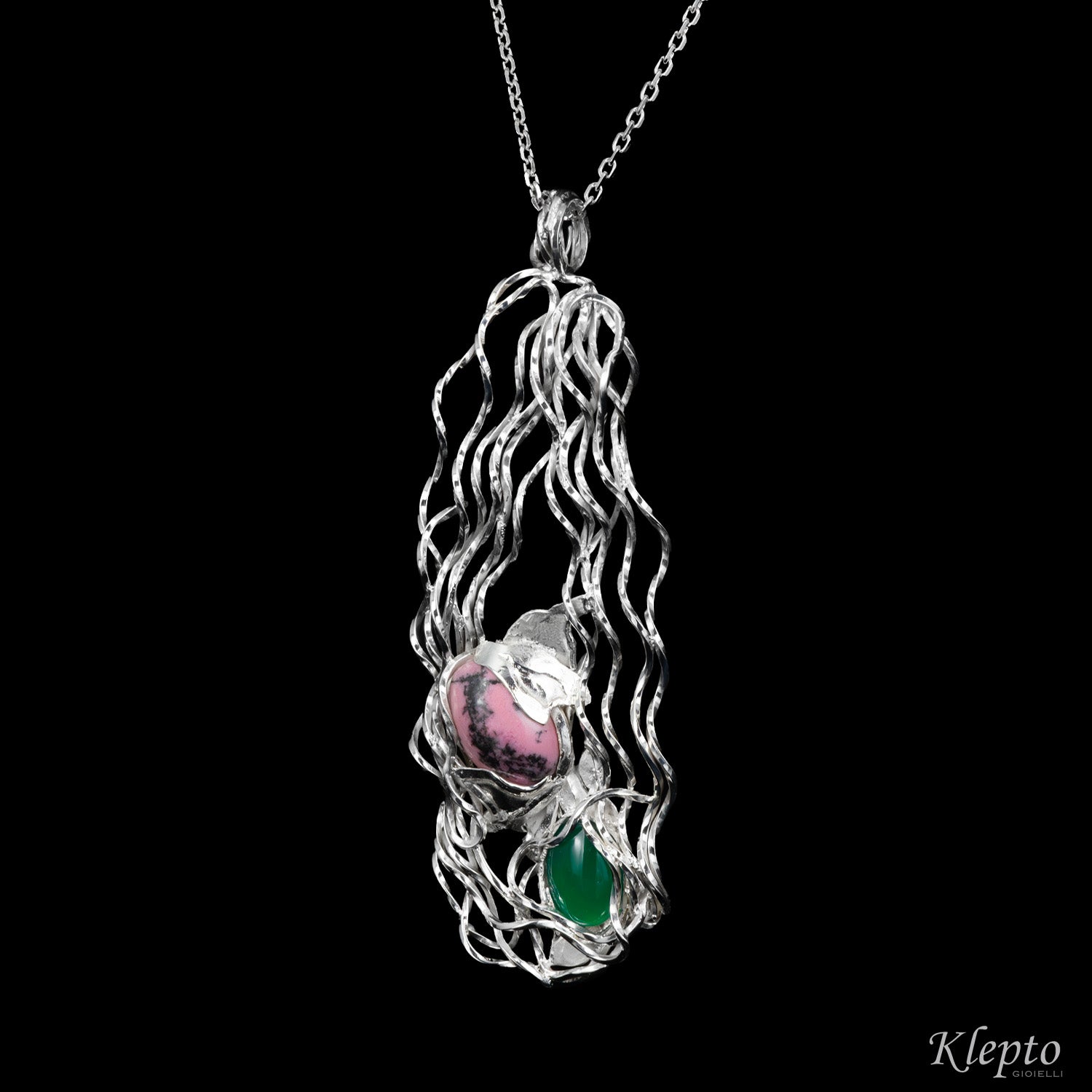 Silnova® Silver Pendant with Rhodonite and Agate