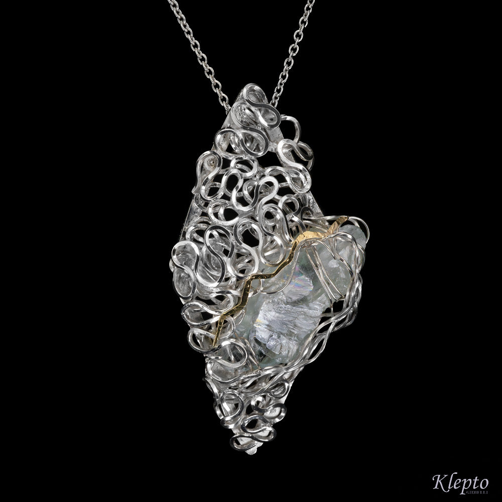 Silnova® Silver Pendant with Aquamarine and yellow gold detail