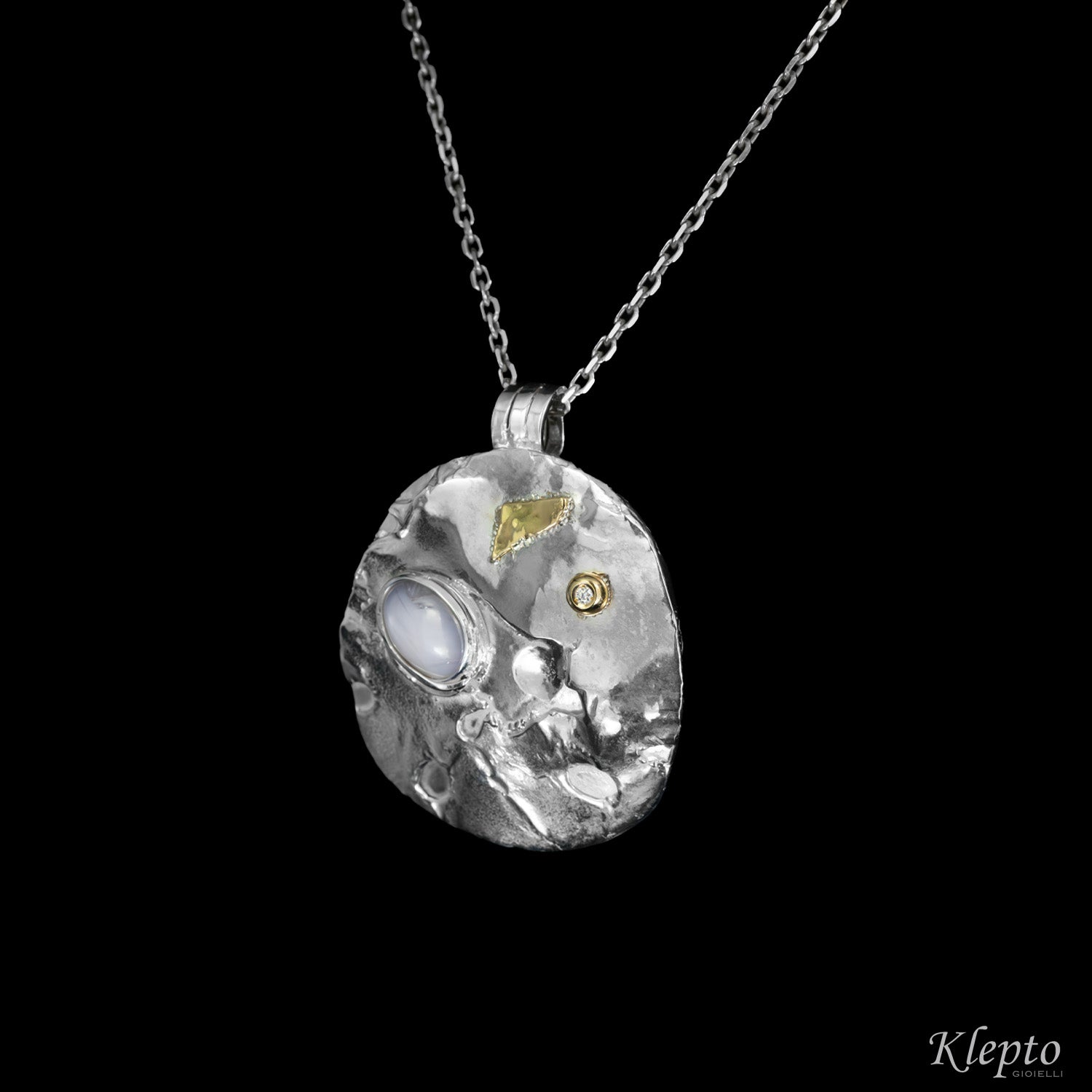 "Supernova" Silnova® Silver Pendant with Asteria Sapphire, Diamond and yellow gold details