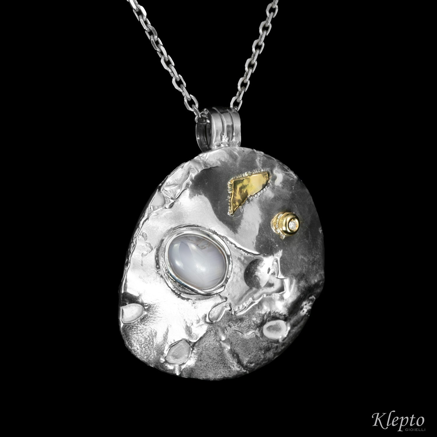 "Supernova" Silnova® Silver Pendant with Asteria Sapphire, Diamond and yellow gold details