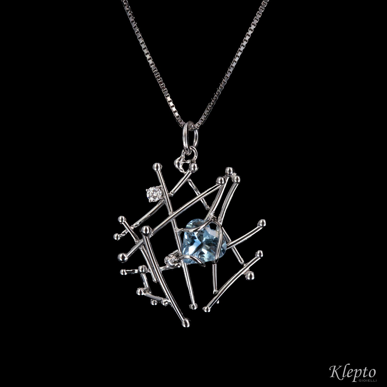 White gold pendant "IntriKo" with Aquamarine and Diamond