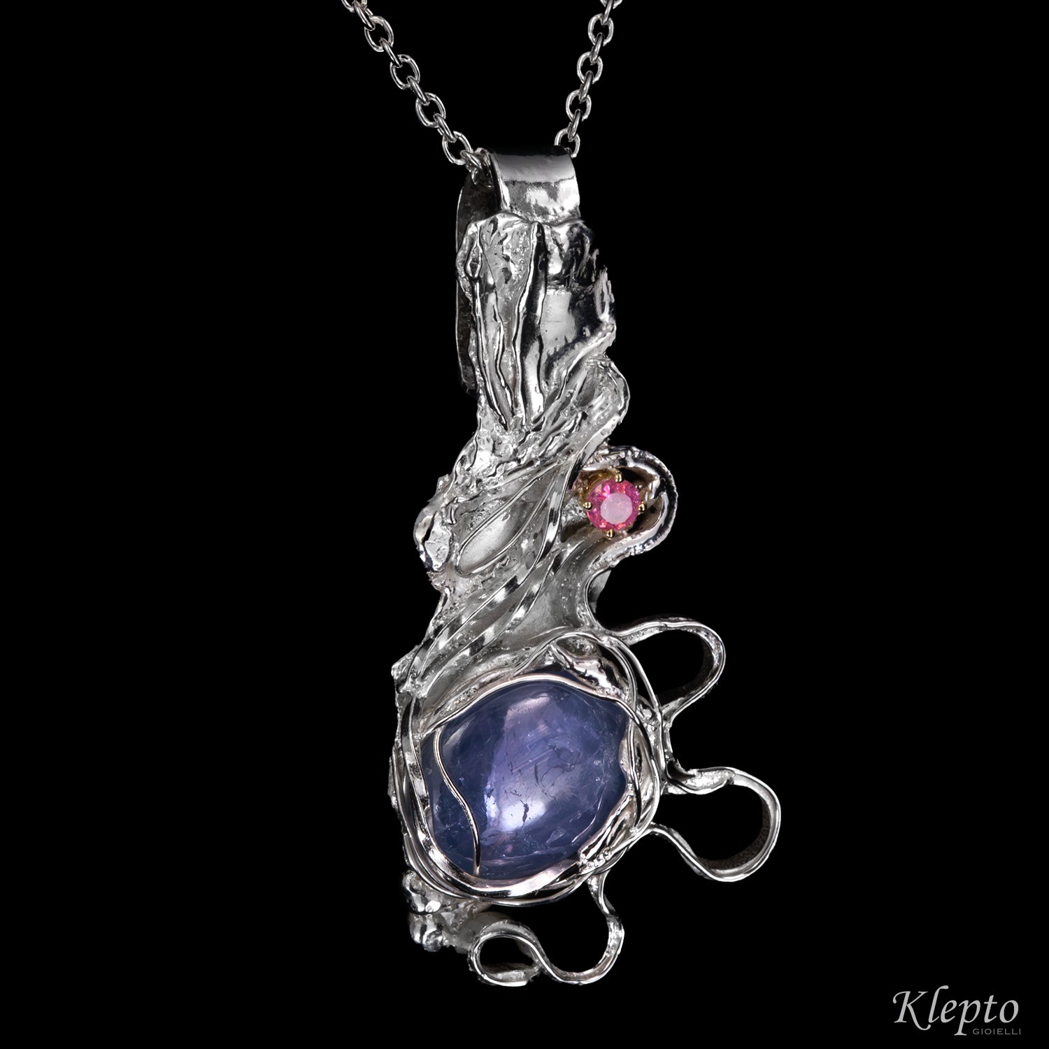 Silver Silnova® Pendant with Sapphire, Tourmaline and yellow gold details