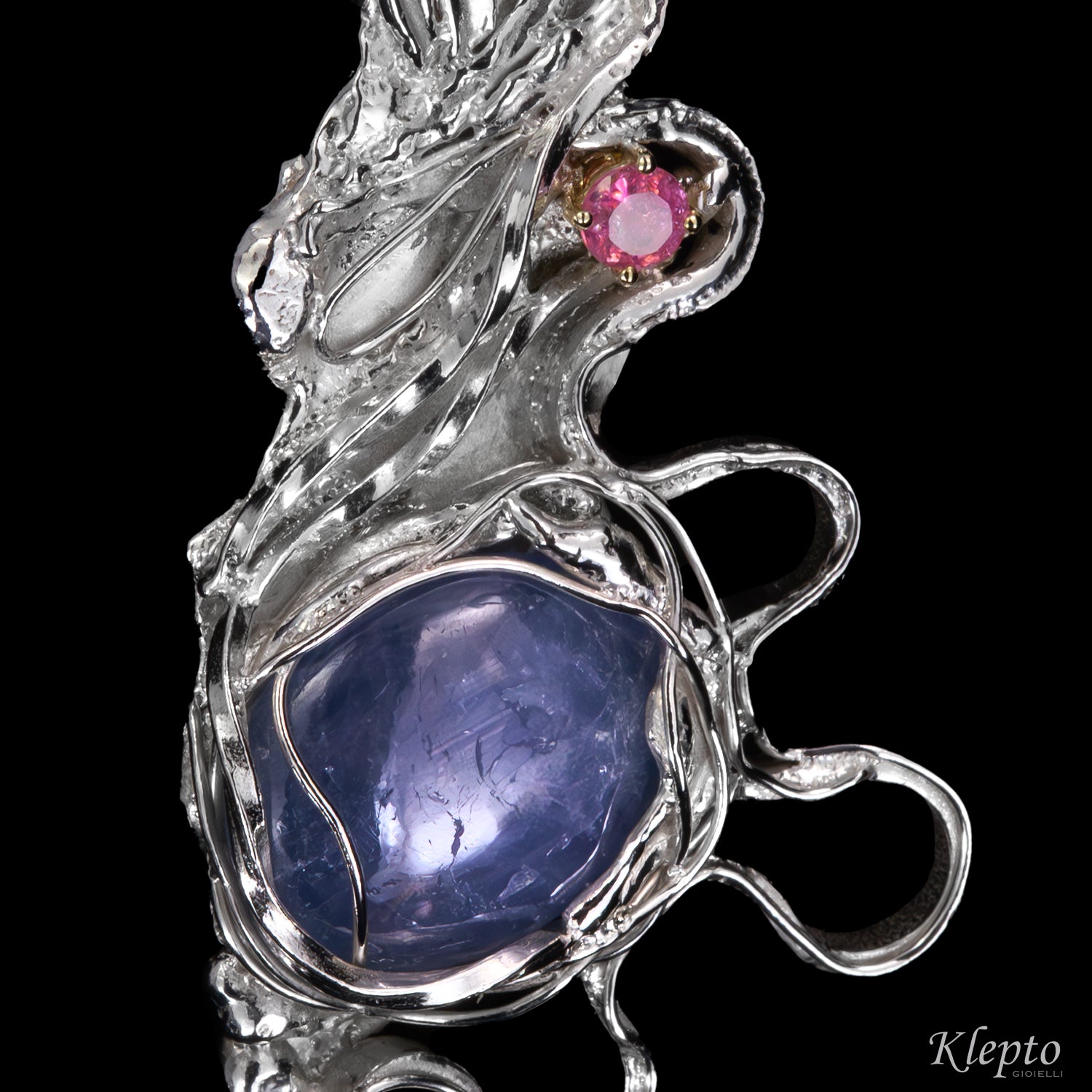 Silver Silnova® Pendant with Sapphire, Tourmaline and yellow gold details