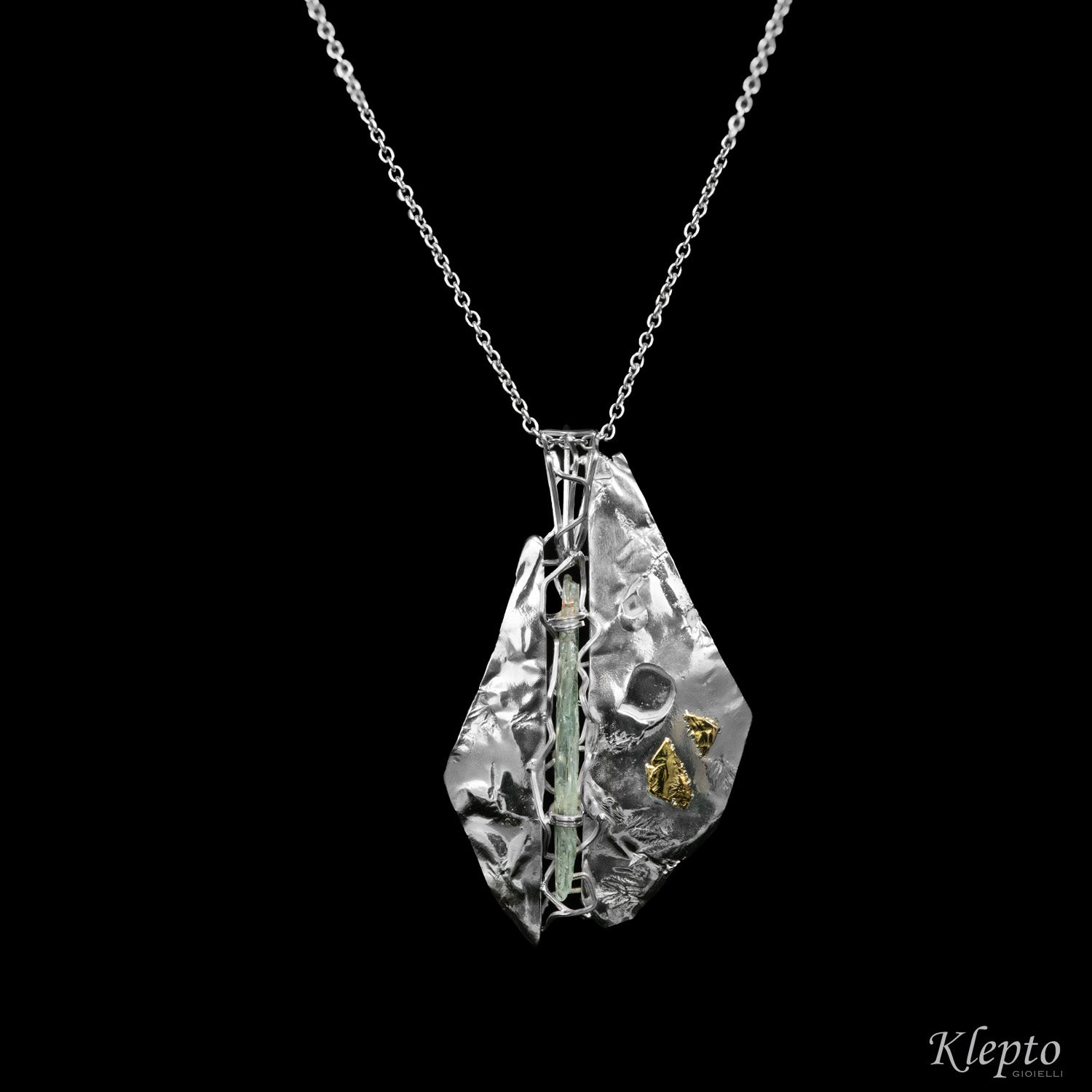 "Collision" Silnova® Silver Pendant with Aquamarine and yellow gold details