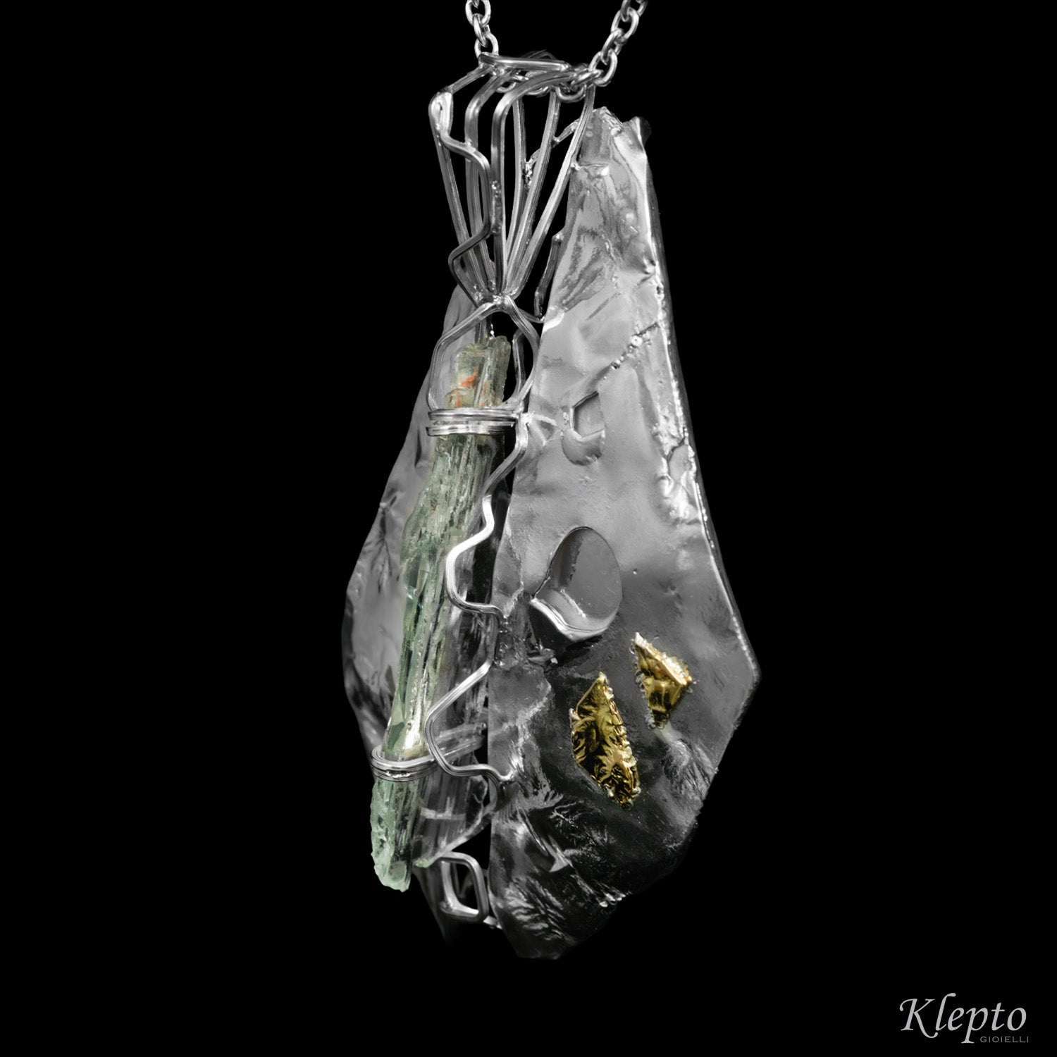 "Collision" Silnova® Silver Pendant with Aquamarine and yellow gold details