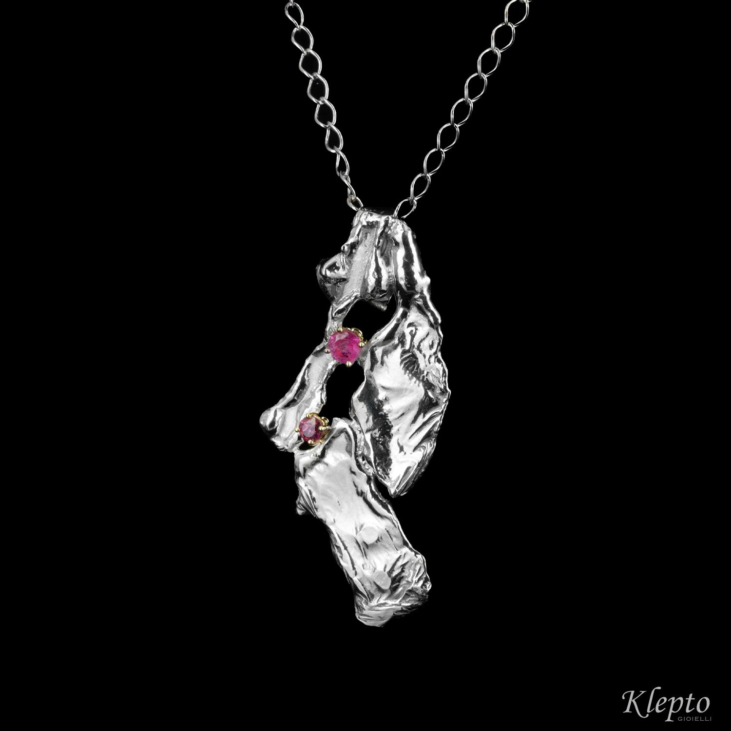 Pendant in Silnova® Silver and yellow gold with pink Tourmaline and Rhodolite