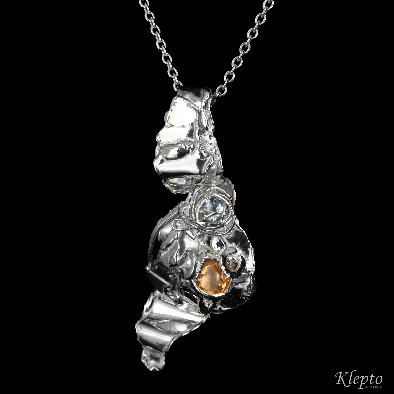 Pendant in Silnova® Silver with Aquamarine and Citrine