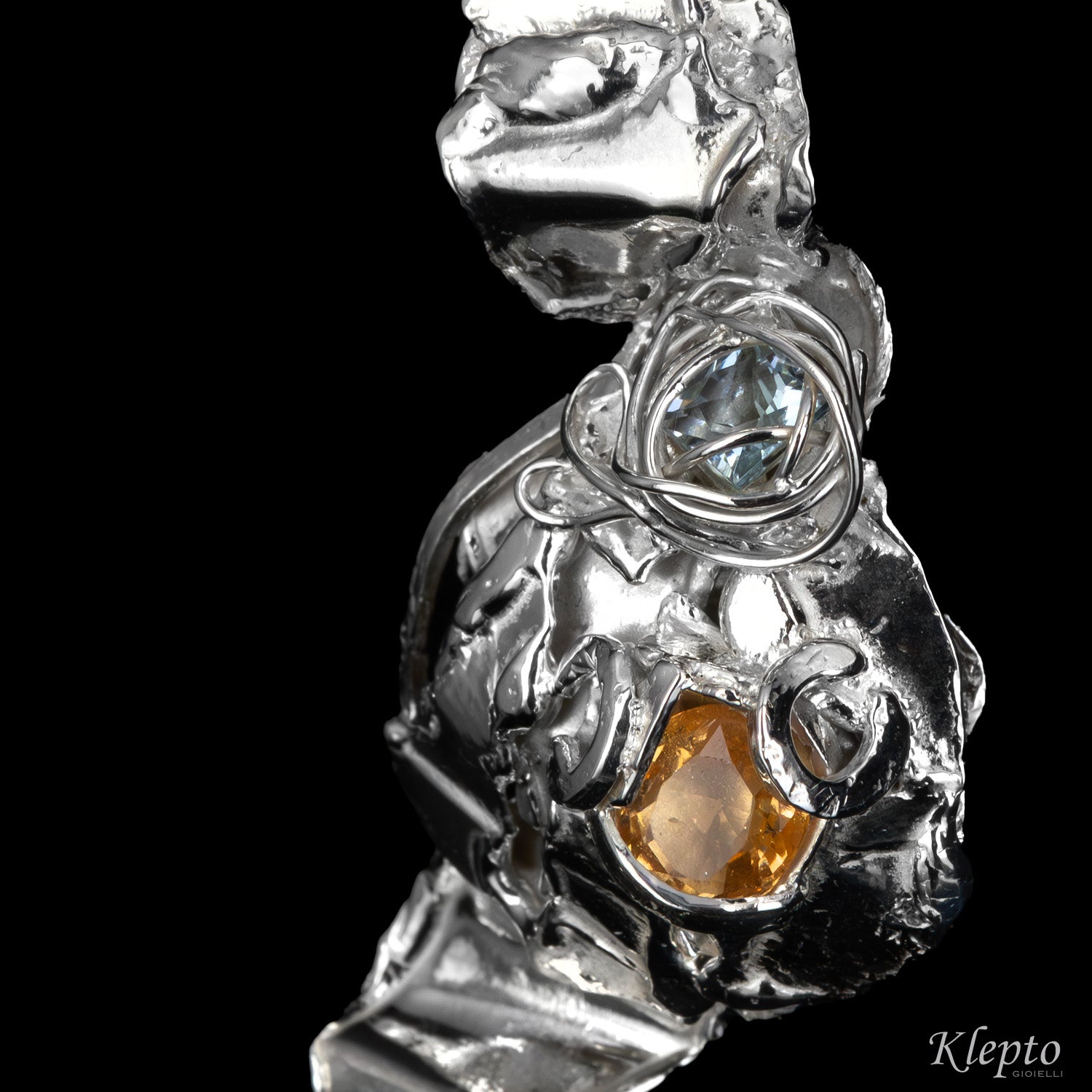 Pendant in Silnova® Silver with Aquamarine and Citrine