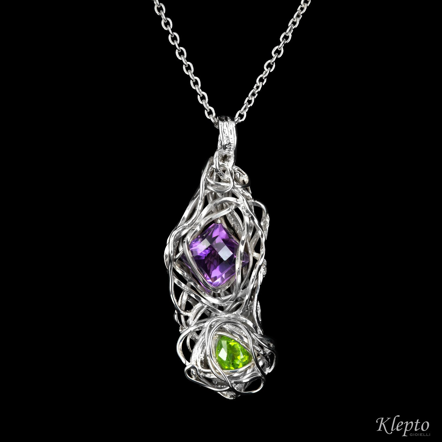 Silver Pendant Silnova® with Amethyst and Peridot