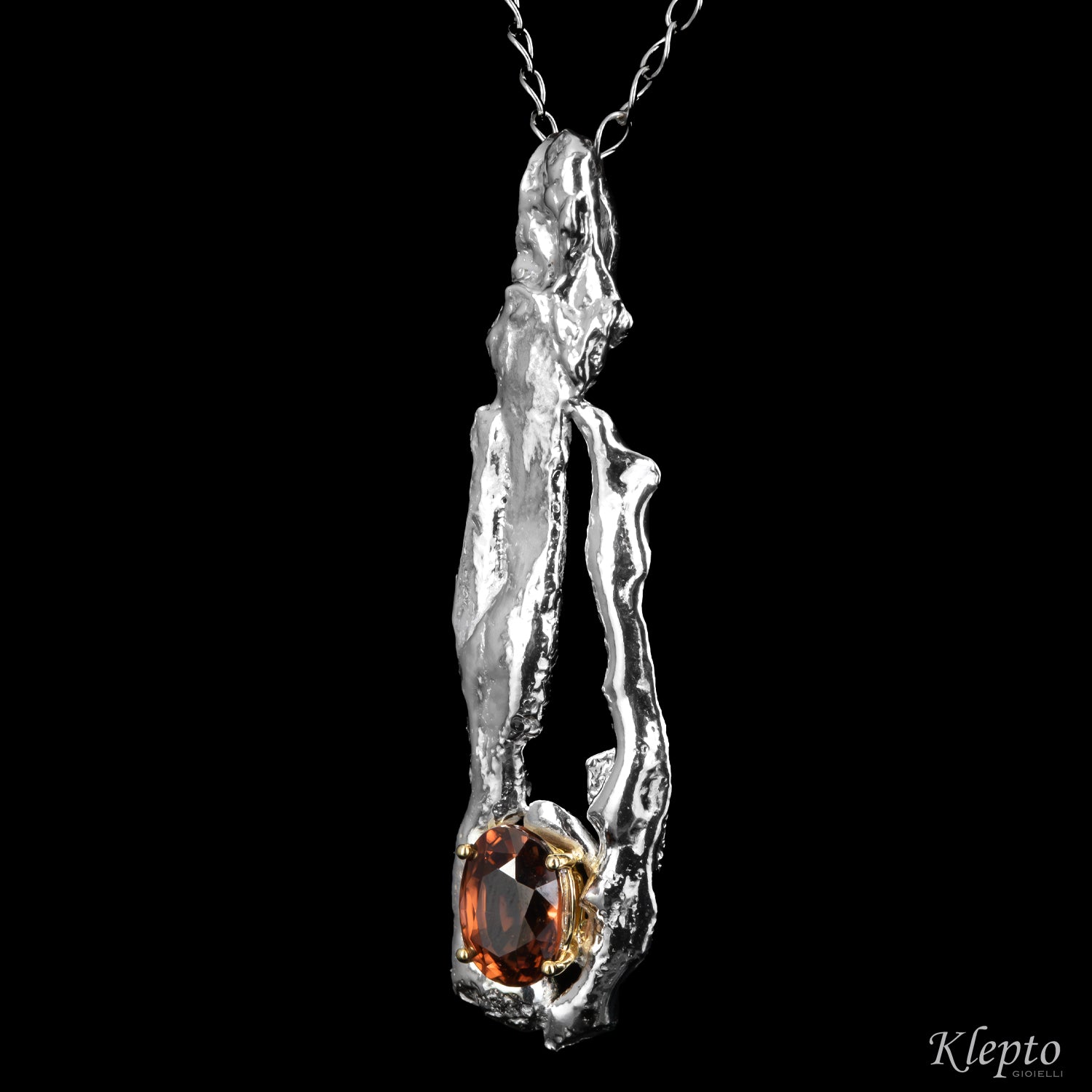 Silver Silnova® Pendant with natural Zircon and yellow gold details