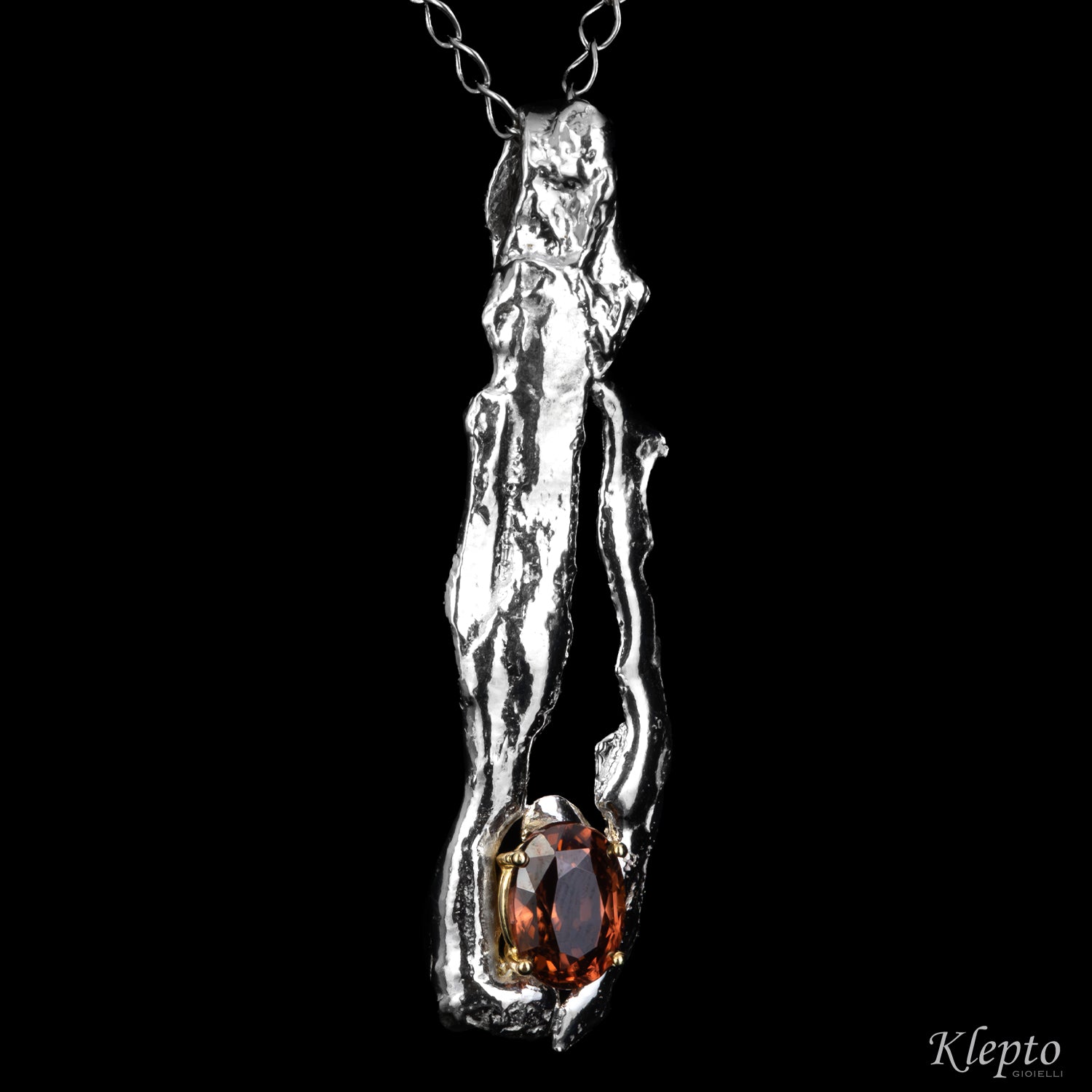 Silver Silnova® Pendant with natural Zircon and yellow gold details