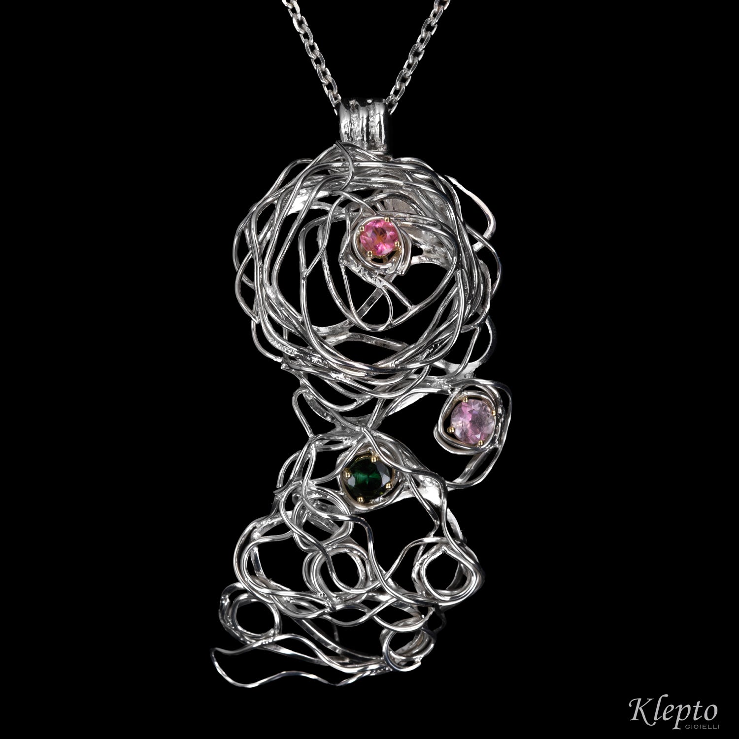Silver Silnova® Pendant with Tourmaline details in yellow gold