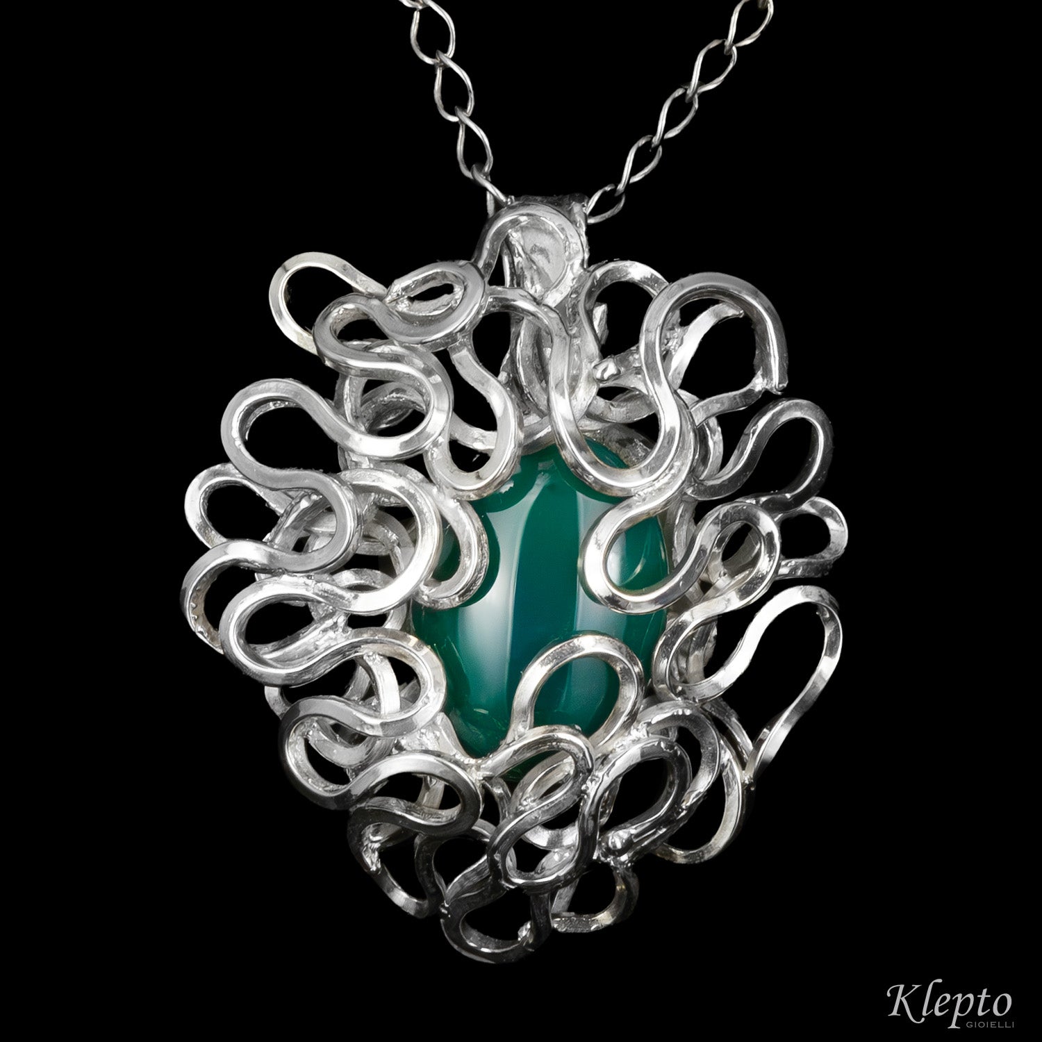 Silnova® Silver Pendant with Green Agate