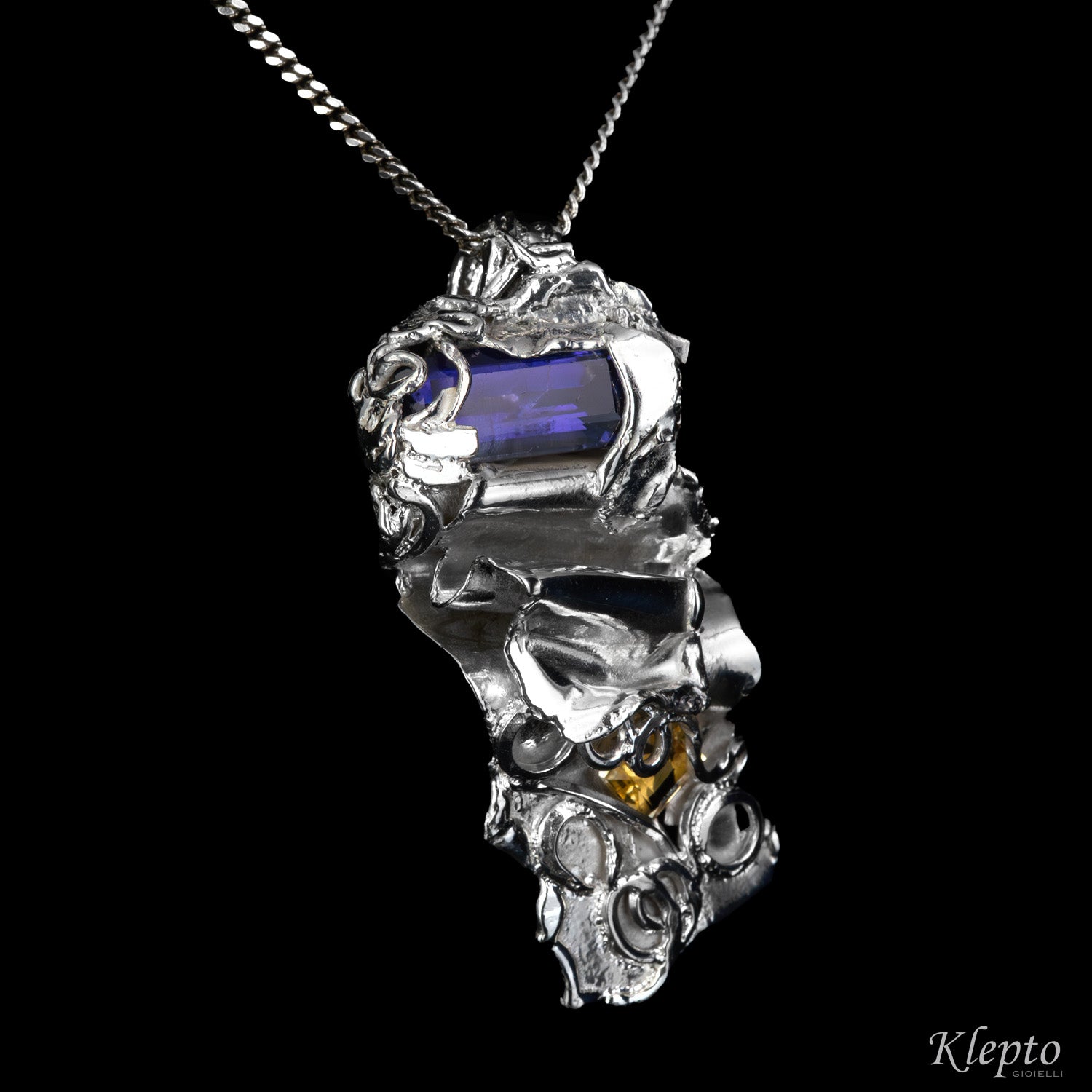 Silver Silnova® Pendant with Iolite and Citrine