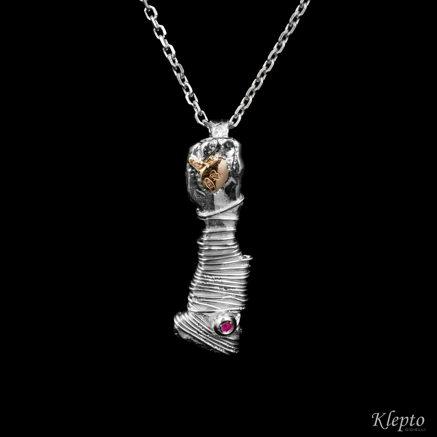 Silnova® "Cosmic" Silver Pendant with Ruby and rose gold detail
