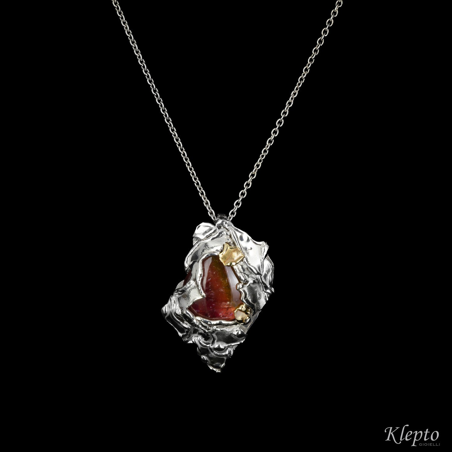 Silnova® Silver pendant with yellow gold details and watermelon tourmaline