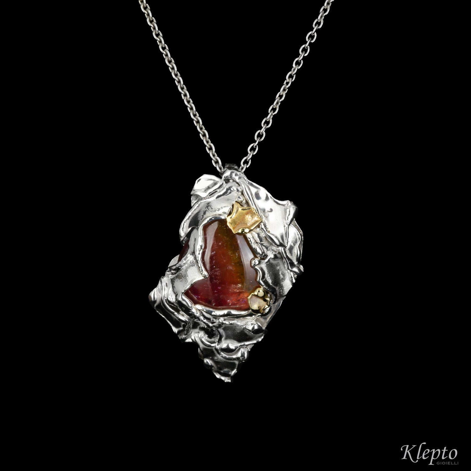 Silnova® Silver pendant with yellow gold details and watermelon tourmaline