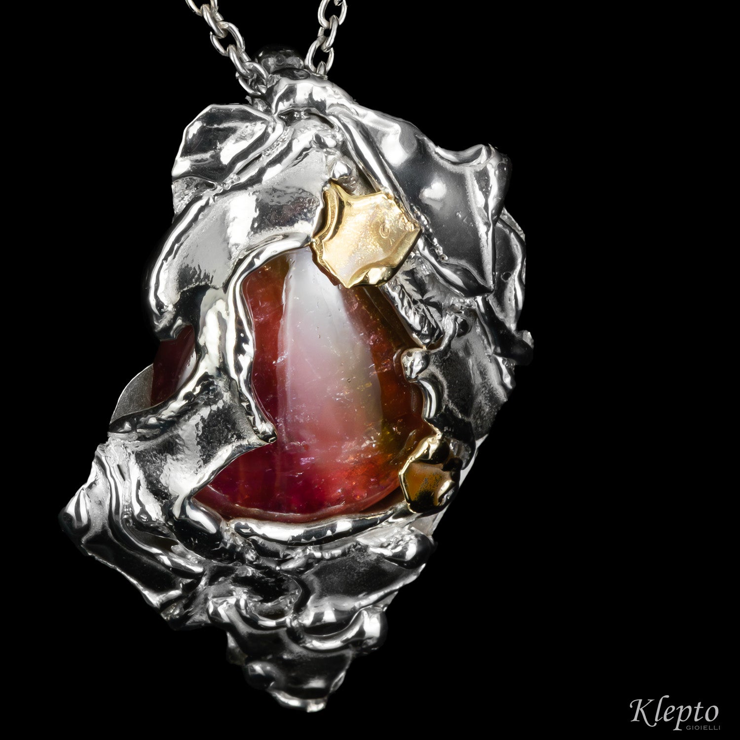 Silnova® Silver pendant with yellow gold details and watermelon tourmaline