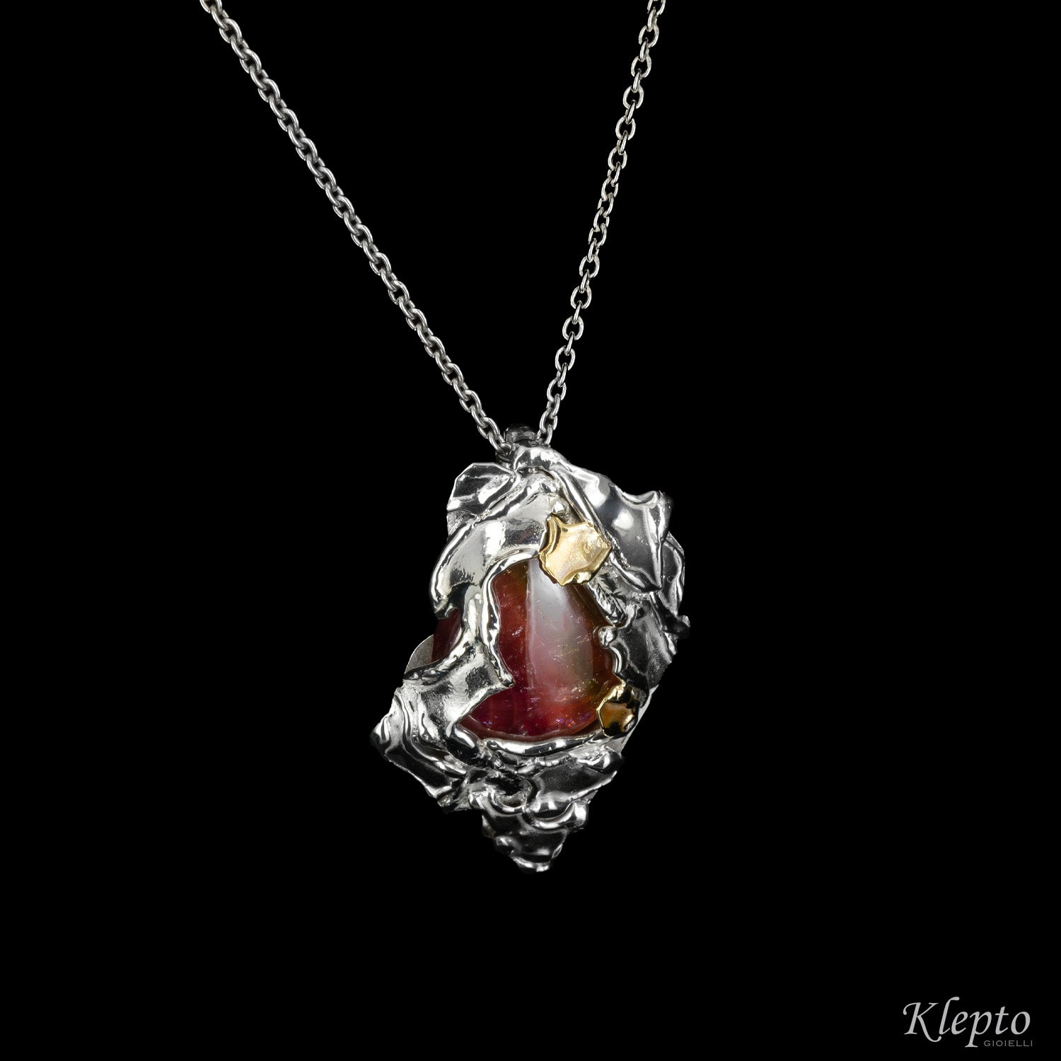 Silnova® Silver pendant with yellow gold details and watermelon tourmaline