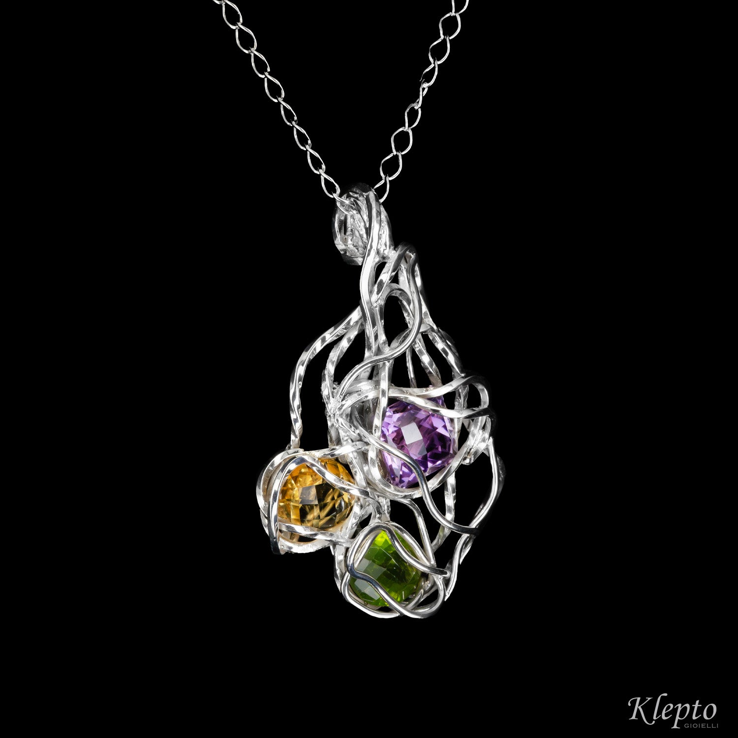 Pendant in Argento Silnova® with Amethyst, Peridot and Citrine